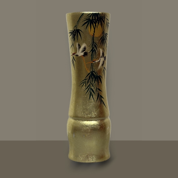 Japanese Vase – Gold Leafing with Crane and Bamboo Motifs - Image 2