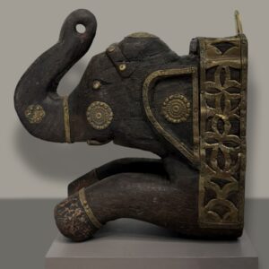 Traditional Indian Teakwood Elephant Head Wall Mounts with Brass Detailing