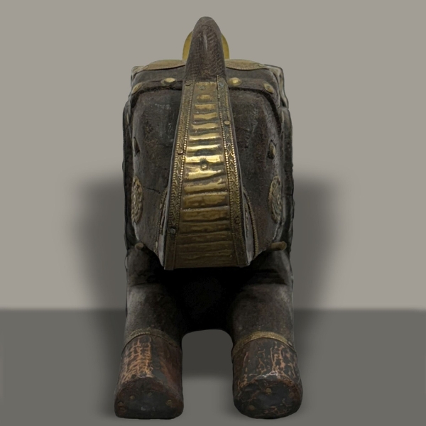 Traditional Indian Teakwood Elephant Head Wall Mounts with Brass Detailing - Image 3