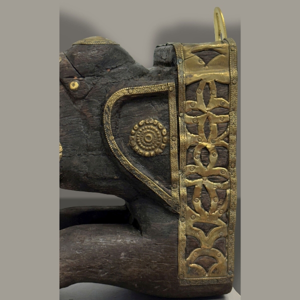 Traditional Indian Teakwood Elephant Head Wall Mounts with Brass Detailing - Image 4